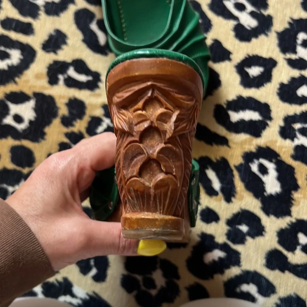 Vintage Green Satin Slide Sandals - Picture 7 of 8